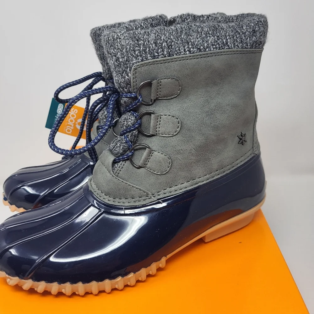 Womens Sporto Lilia Duck Waterproof Boots Blue Grey Size 8 Lace‎ Up New